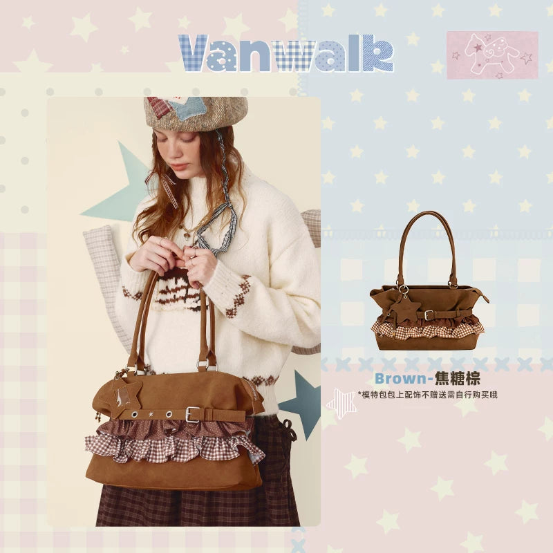 VANWALK Caramel Faux Leather Bucket Tote Bag - Zip Top