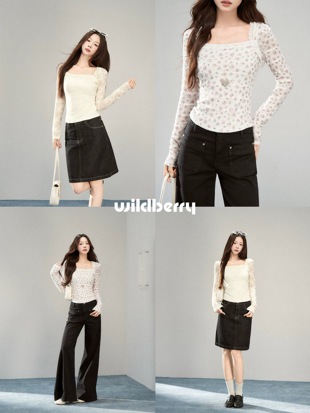 Wildberry Square Neck Floral Knit Long-Sleeve Top