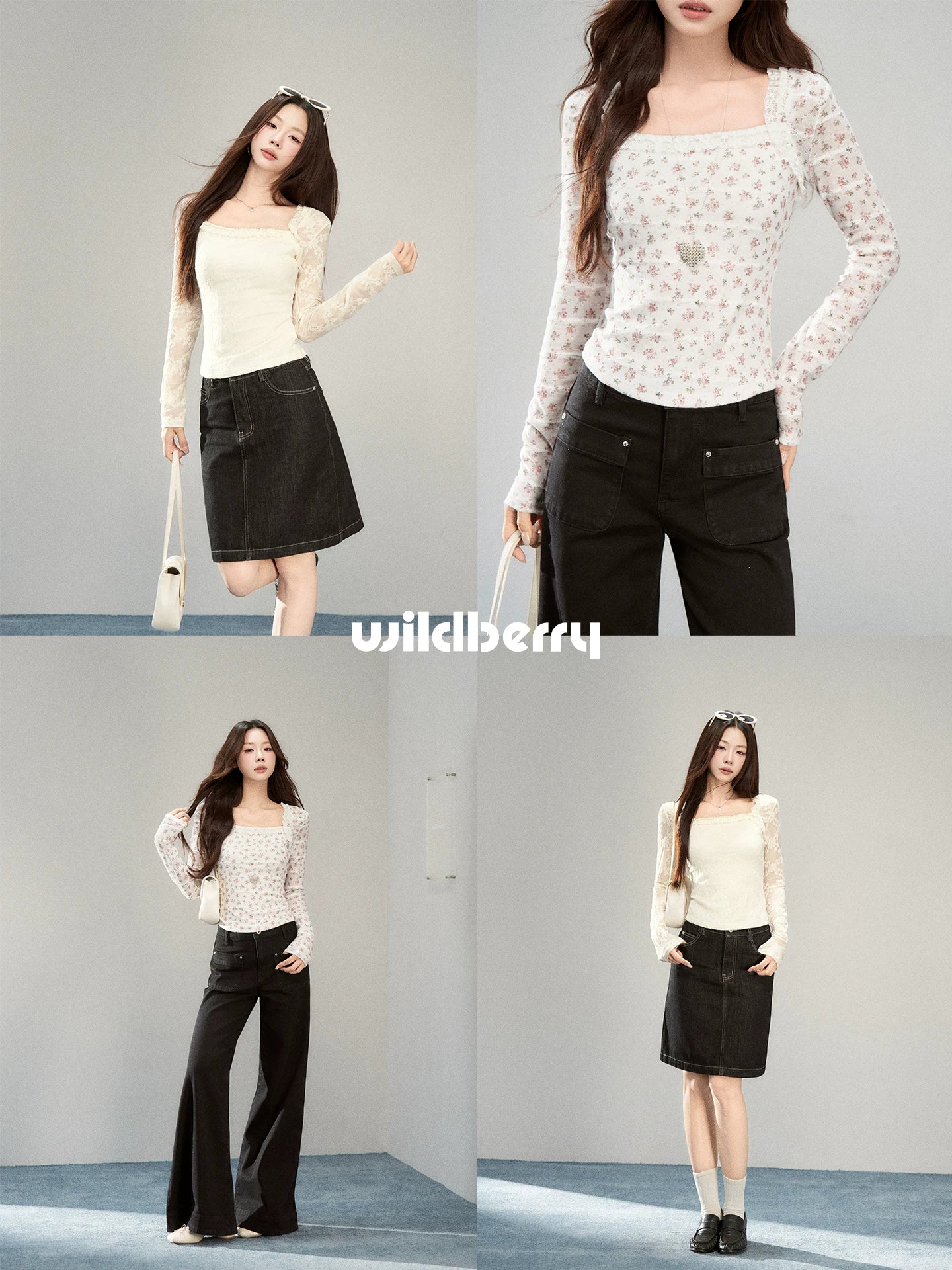 Wildberry Square Neck Floral Knit Long-Sleeve Top