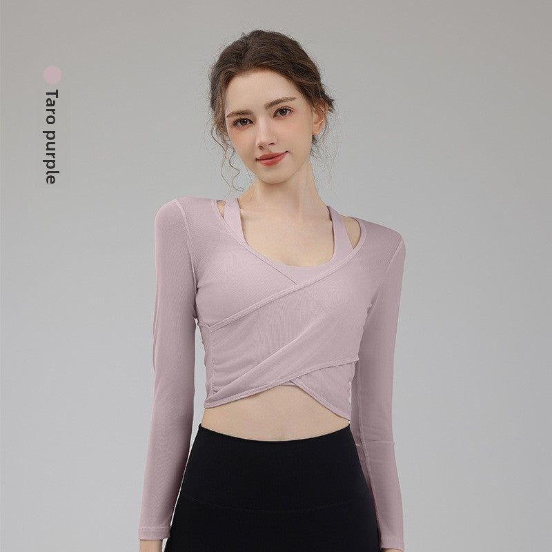 TIANQINGSE Mesh Real Two-piece Sports Long Sleeve with Chest Pad