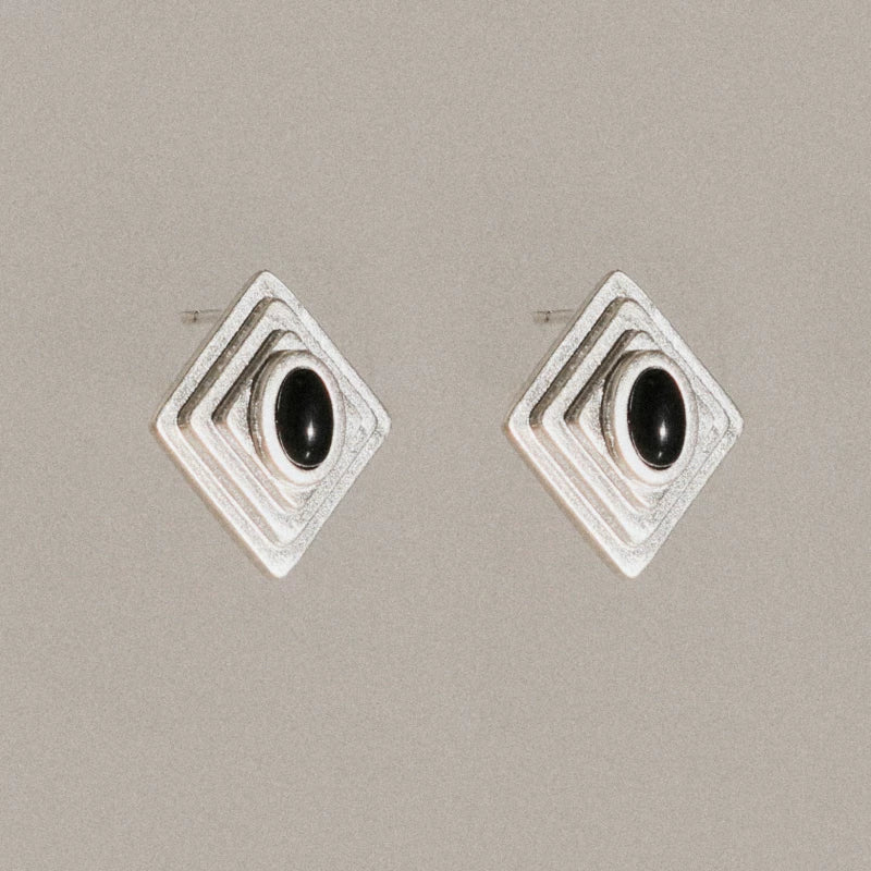 MEZZEM Rhombus Agate & Mother-of-Pearl Stud Earrings