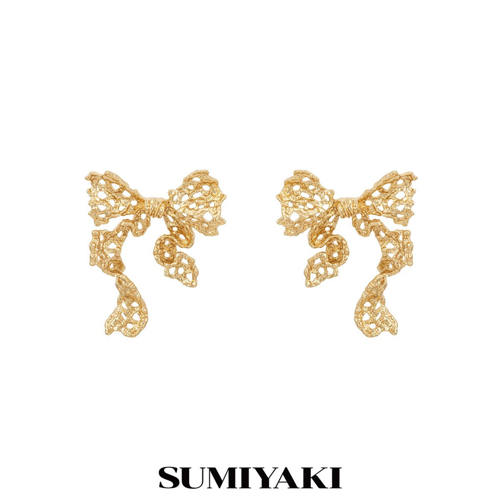 SUMIYAKI Hollow Bow Rhinestone Earrings