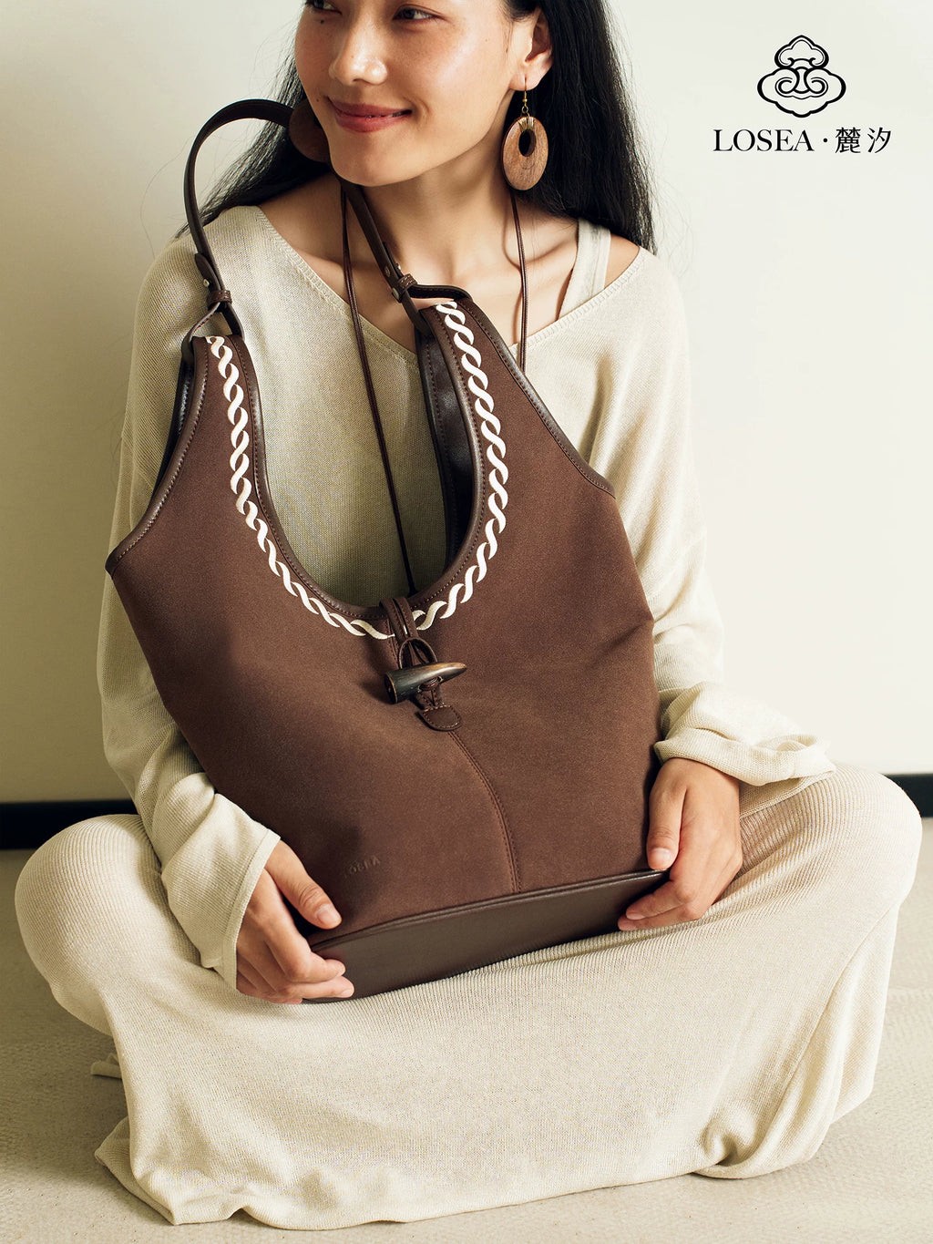 LOSEA Caramel Faux Leather Magnetic Snap Bucket Bag