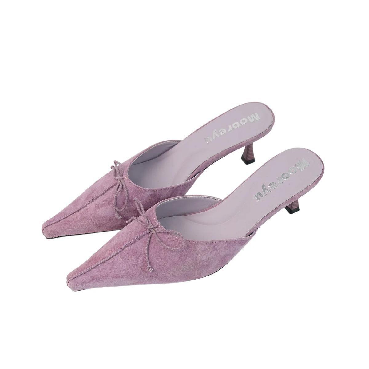 Mooreyu Lambskin Pointed-Toe Kitten Heel Slingback Mule