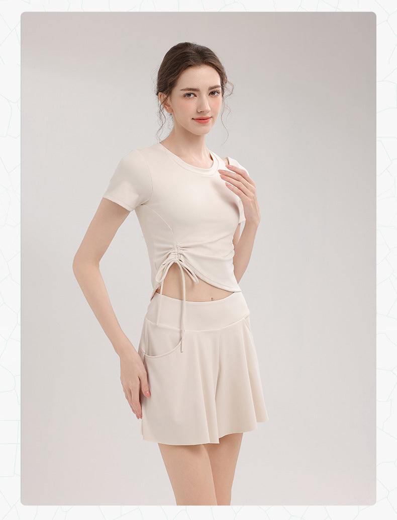 TIANQINGSE with Chest Pad Drawstring Plastic Waist Slim Quick-drying Sports Short Sleeves