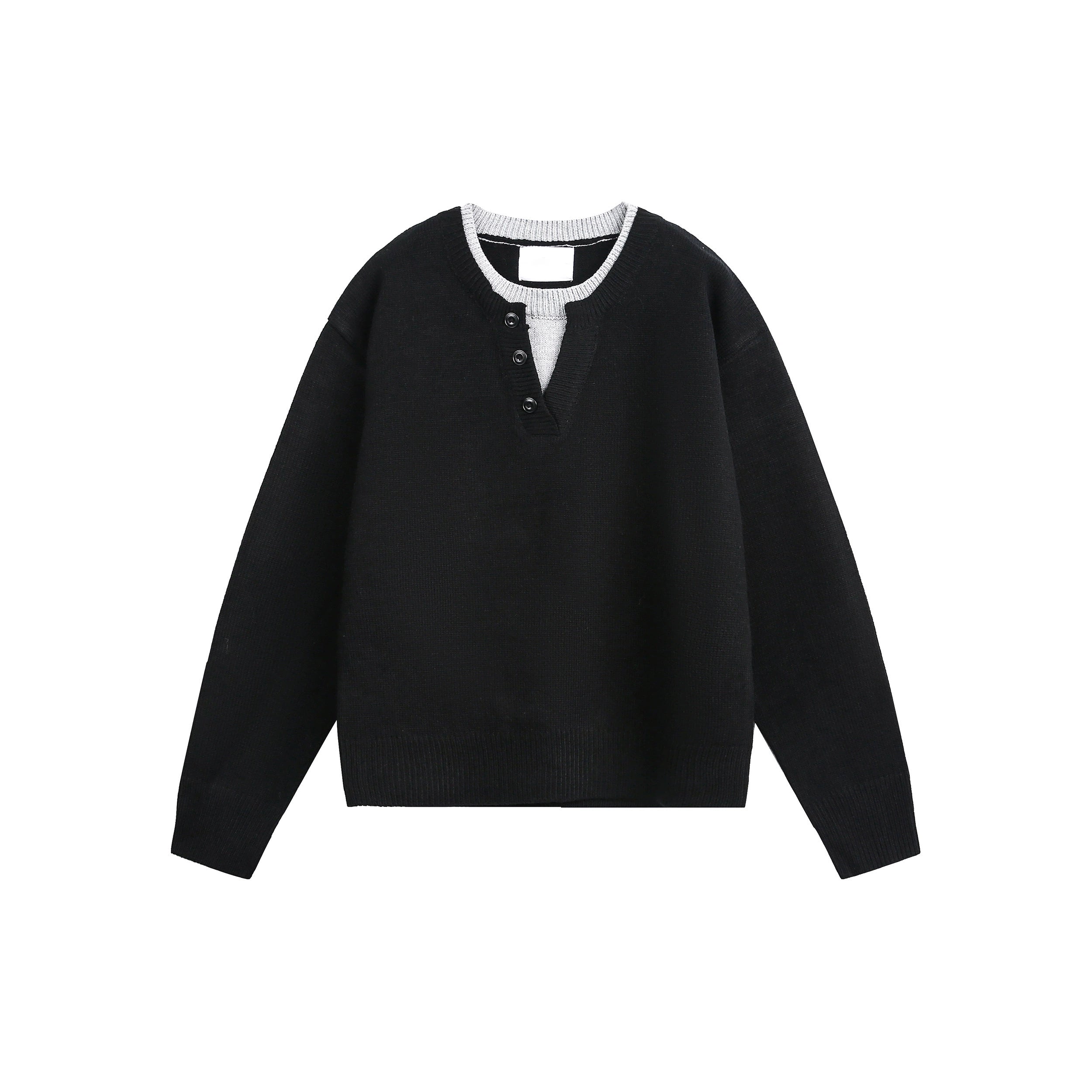 MADWITCH Retro Casual Contrasting Double-neck Knitted Sweater