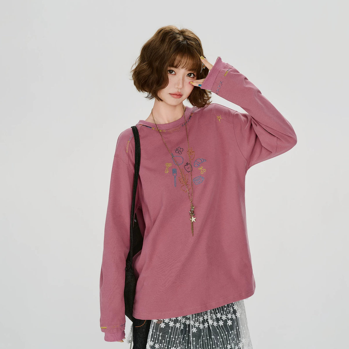Girlyhalo American Vintage Embroidered Loose Sweatshirt