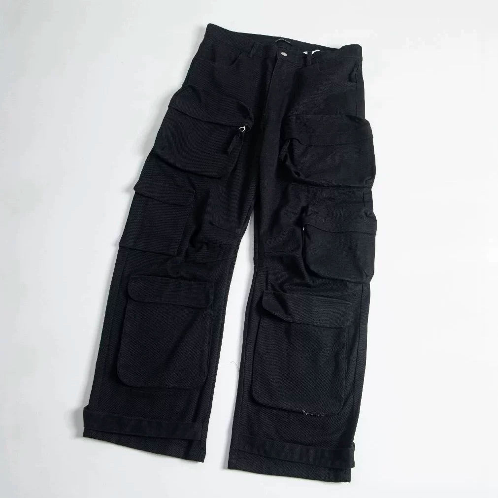 Light Weight Washed Cargo Pocket Wide-Leg Jeans