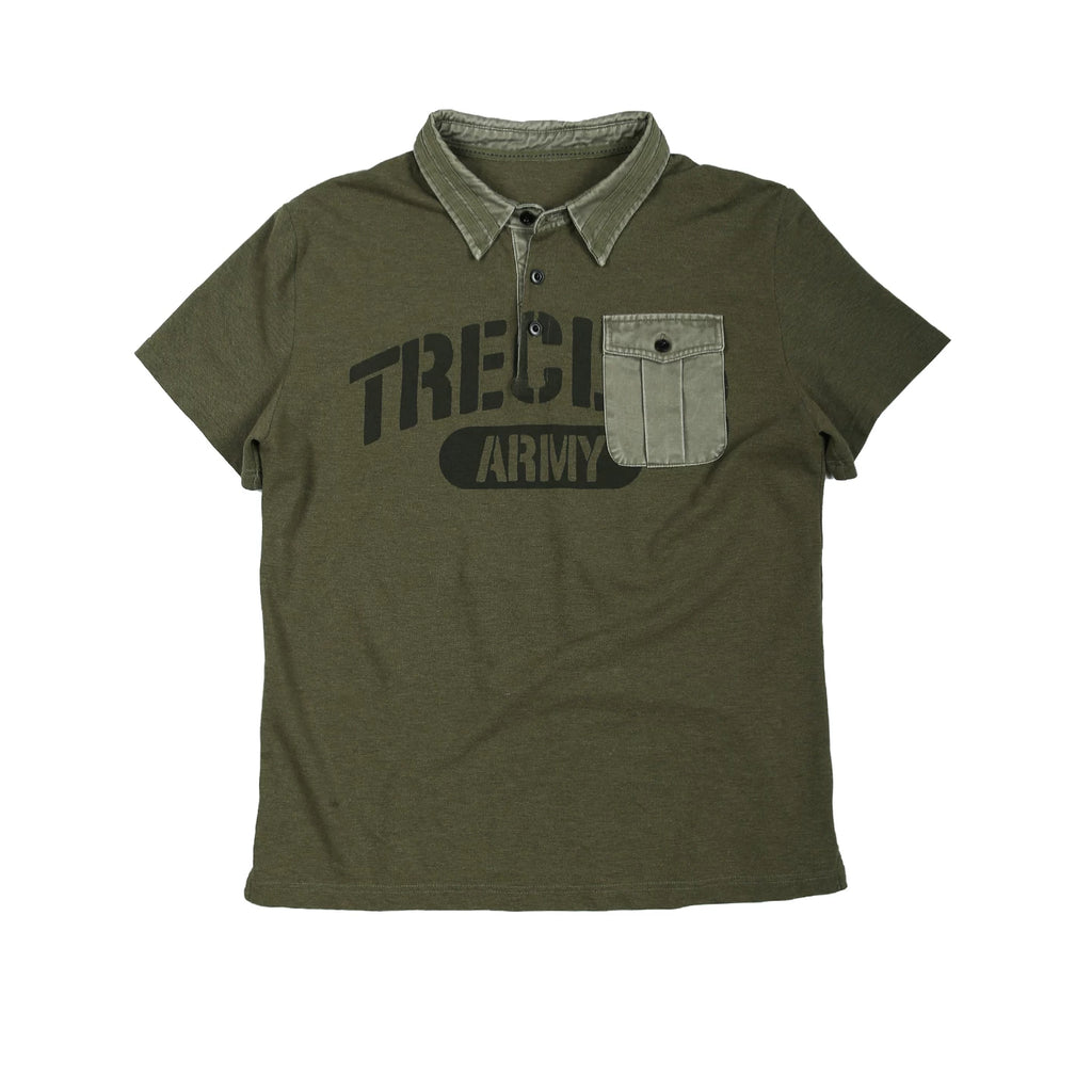 TREclub Eco-Cotton Vintage Green Polo Printed Washed Distressed T-Shirt