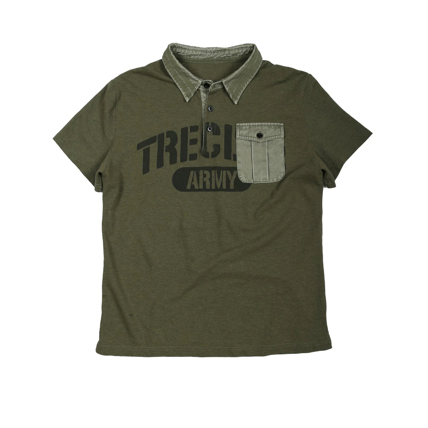 TREclub Eco-Cotton Vintage Green Polo Printed Washed Distressed T-Shirt