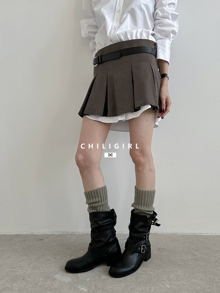 CHILIGIRL Soft Leather Belt Buckle Versatile Coarse Heel Sleeve Boots