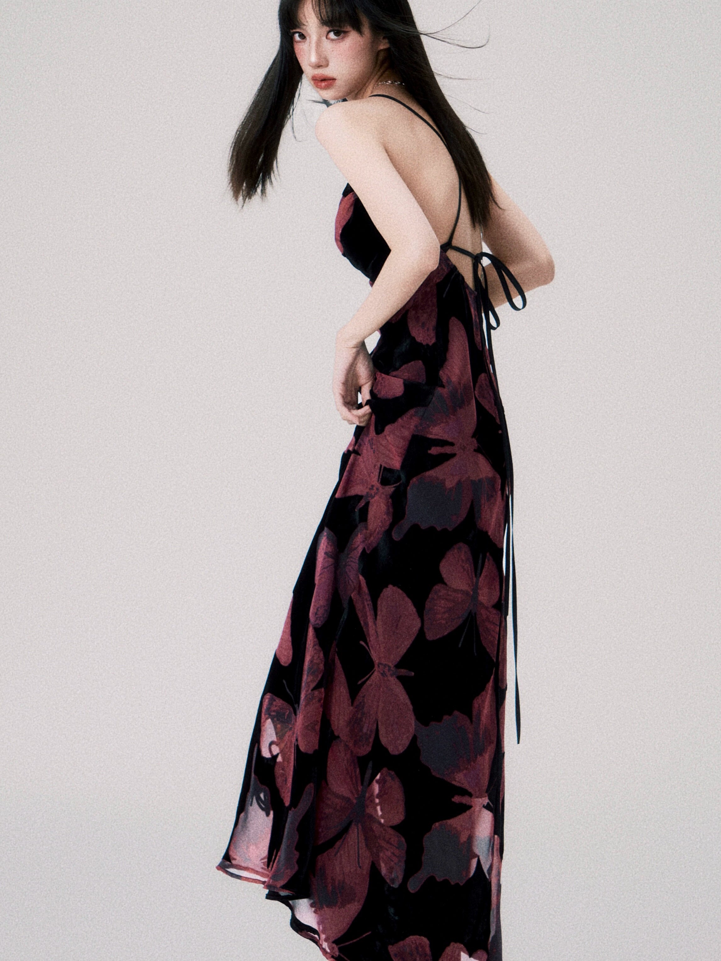 LULUSWINGS New Chinese Velvet Butterfly Swing Neck Halter Strap Suspender Skirt