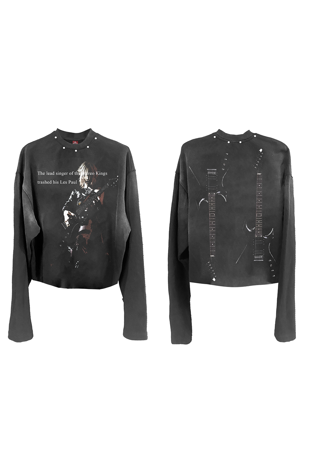 DETW 24AW Washed Diablo "Portrait Guitar" Rivets Light Sub-slogan Long Sleeve Tee