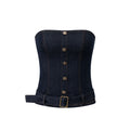 POPWEST Colorblock Denim Strapless Cami & Wide-Leg Pants Set