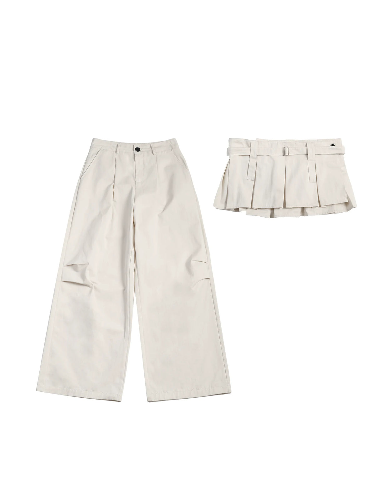 Two days off lab Pleated High-Waist Wide-Leg Two-Piece Pants Set