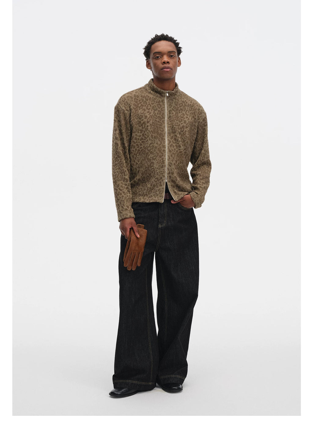 DIMC Leopard Print Double Pull-head Knitted Versatile Jacket