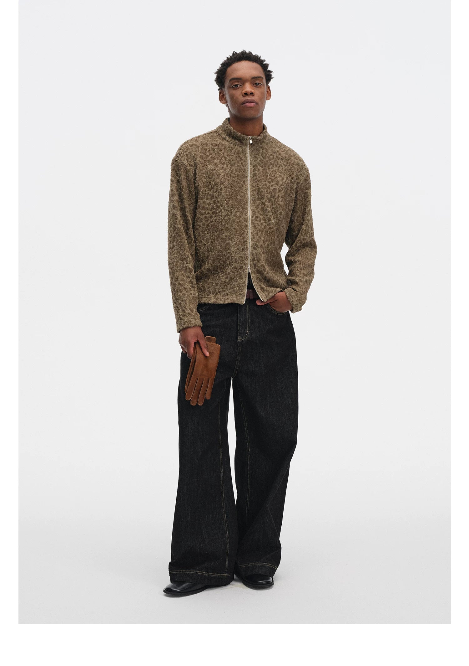 DIMC Leopard Print Double Pull-head Knitted Versatile Jacket
