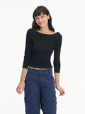 LINY LIBERTY Slim-Fit Off-Shoulder Ruffle Hem Cropped Tee