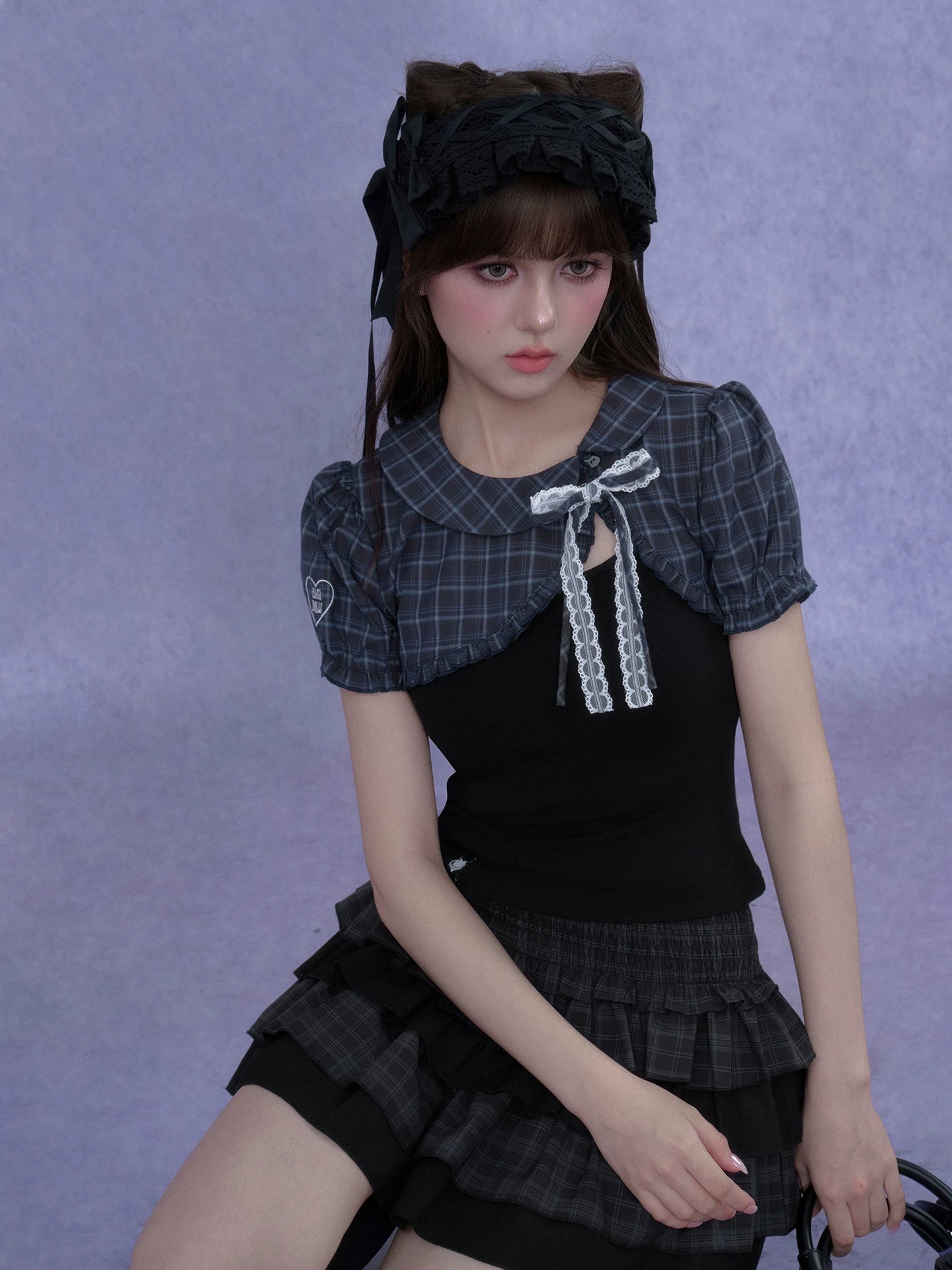 SagiDolls Blue Plaid UPF + Bubble Sleeve Blouse