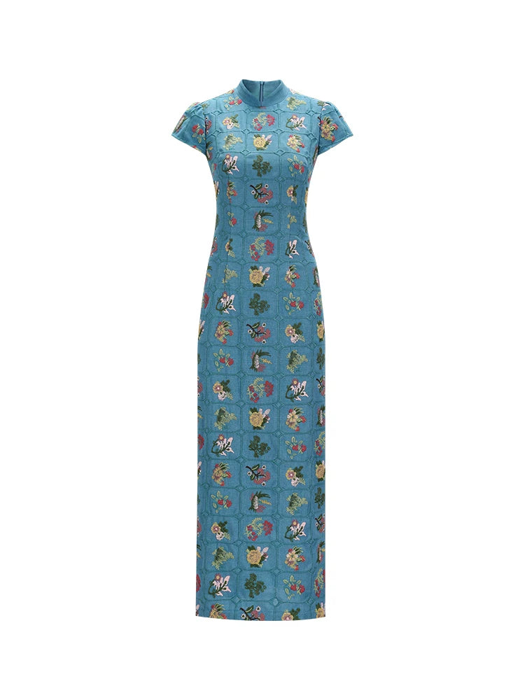 ZIHE Floral Embroidered Pinched Waist Dress