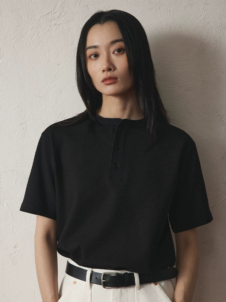 SUPERTOFU Old Button Henry Collar Tee
