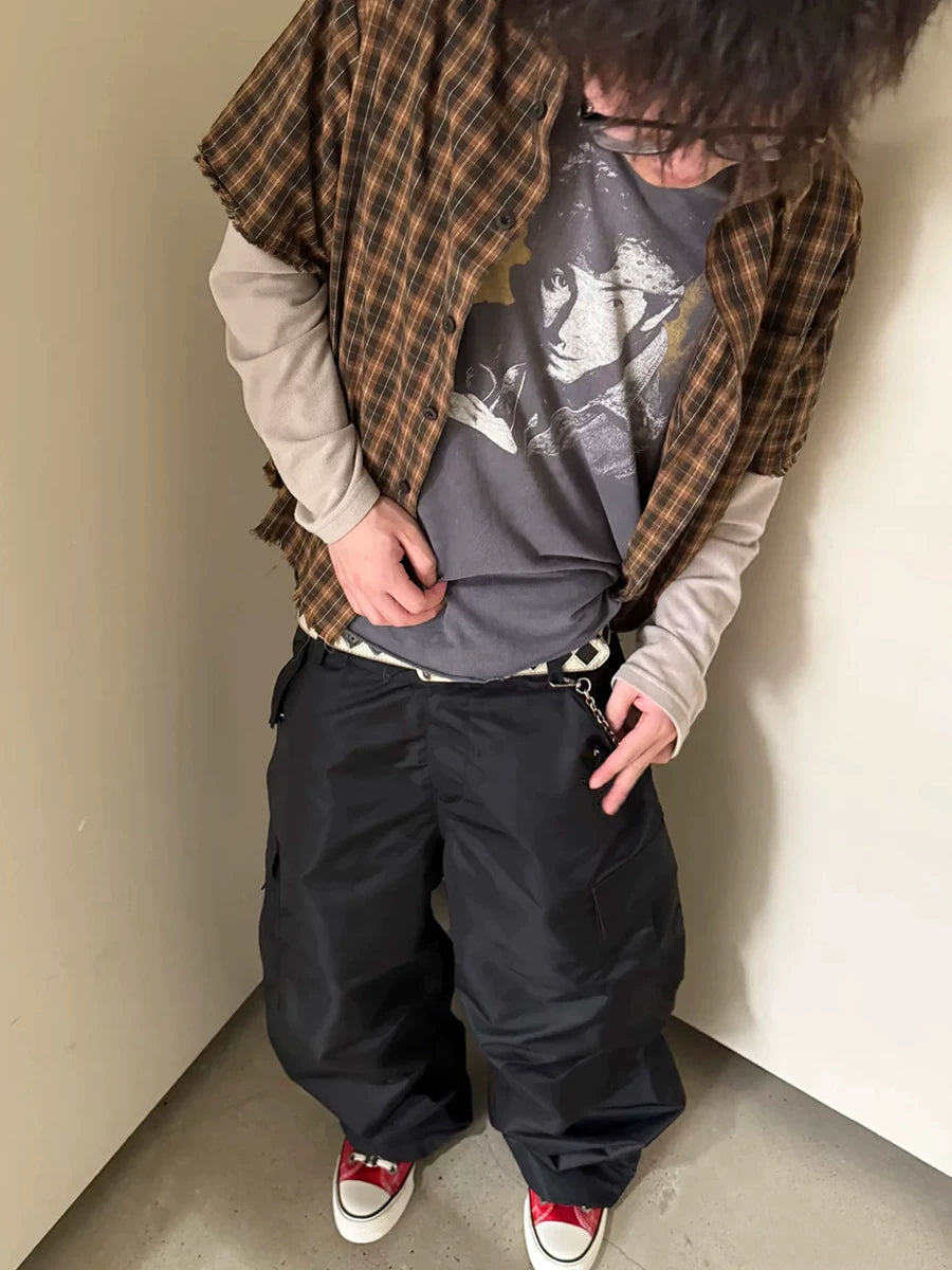 FTS Plaid Loose Fake Two-piece Shirt