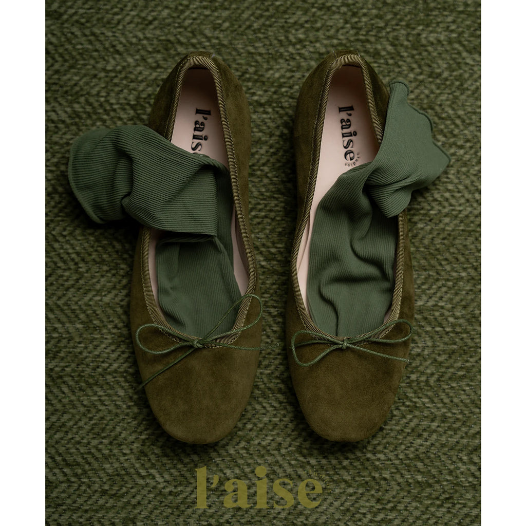 L'aise Suede Bow Block-Heel Ballet Flat