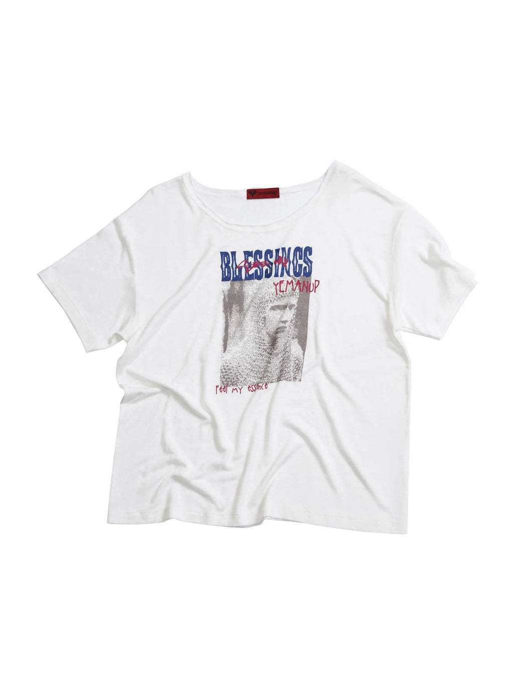 Yemanup Slogan Portrait Print Crew Neck Loose Tee