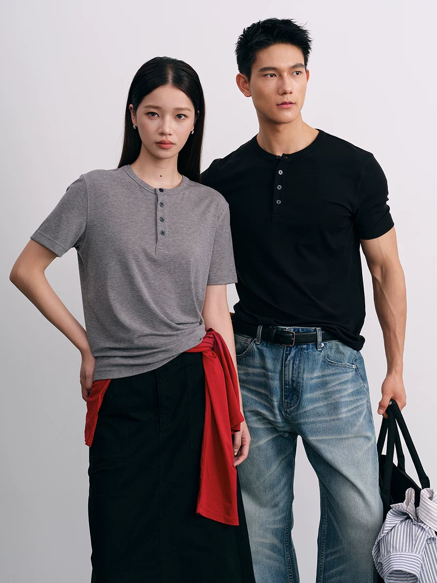 PLUS NO LOGO TENCEL Lyocell Breathable Drop-Shoulder Henley Tee