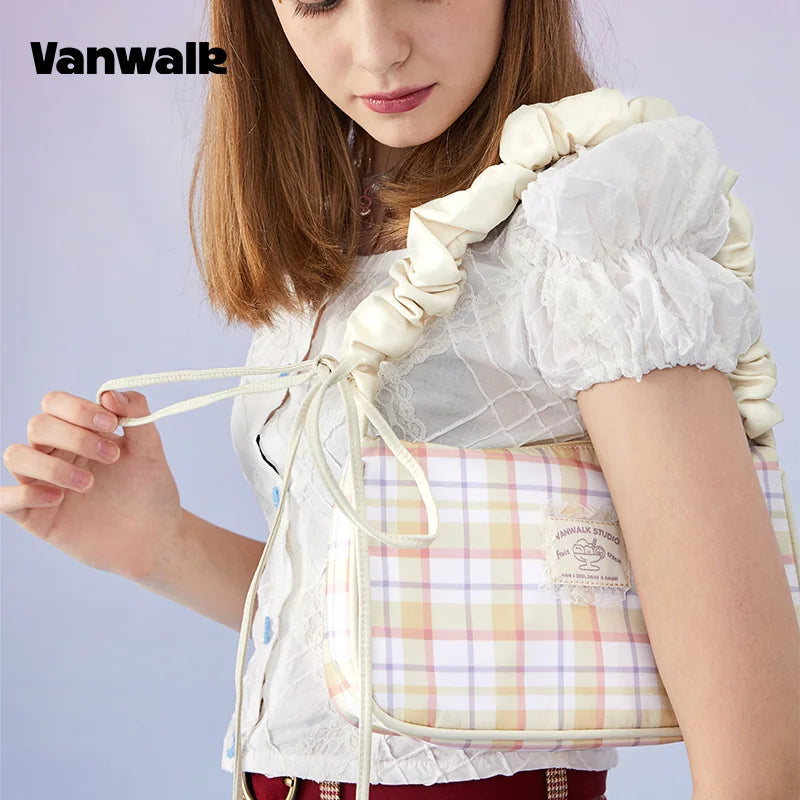 VANWALK Blue Plaid Faux Leather Zip-Top Shoulder Bag