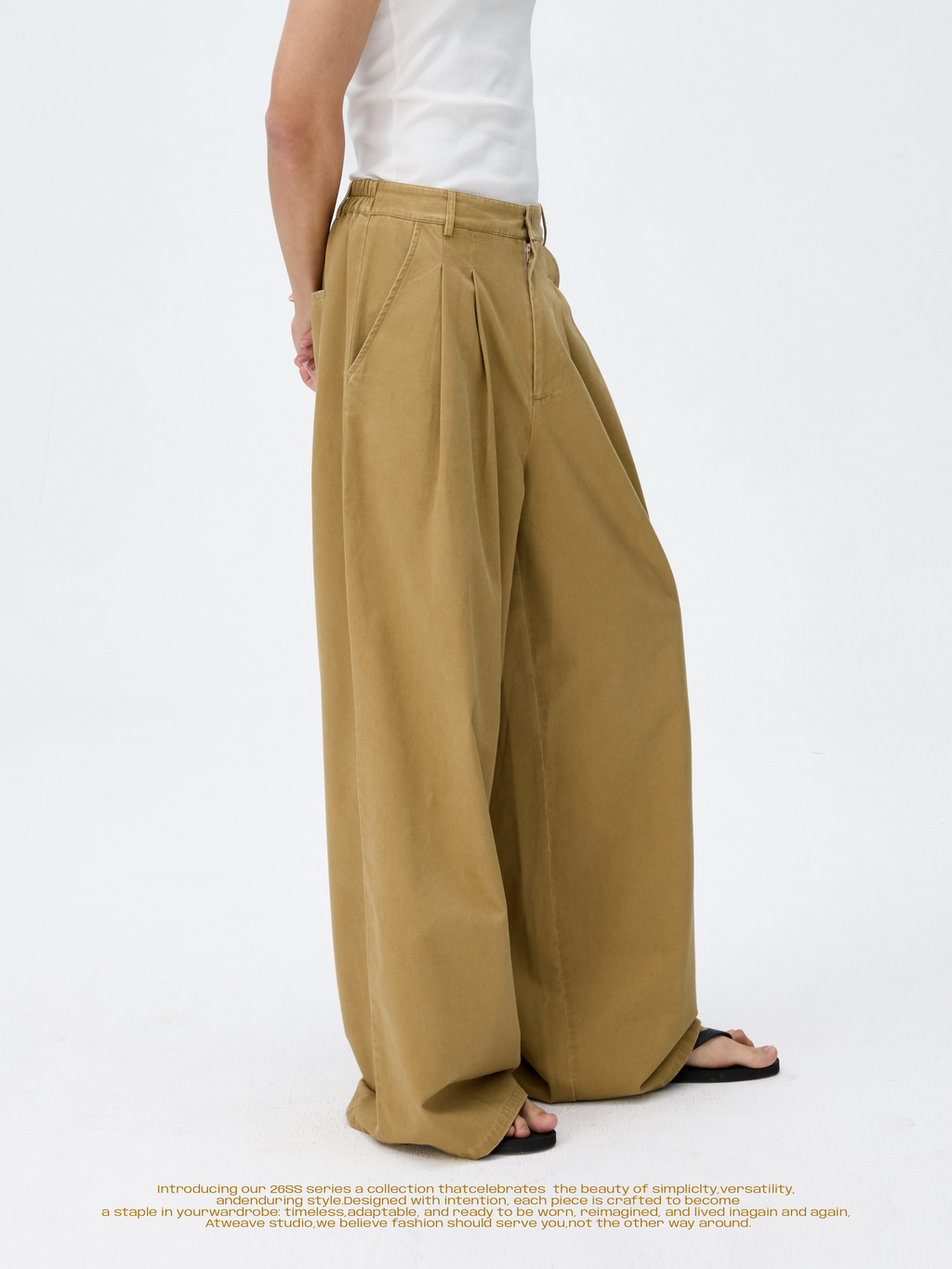 WEAVE Retro Light Coffee Cotton Loose Wide-Leg Casual Pants