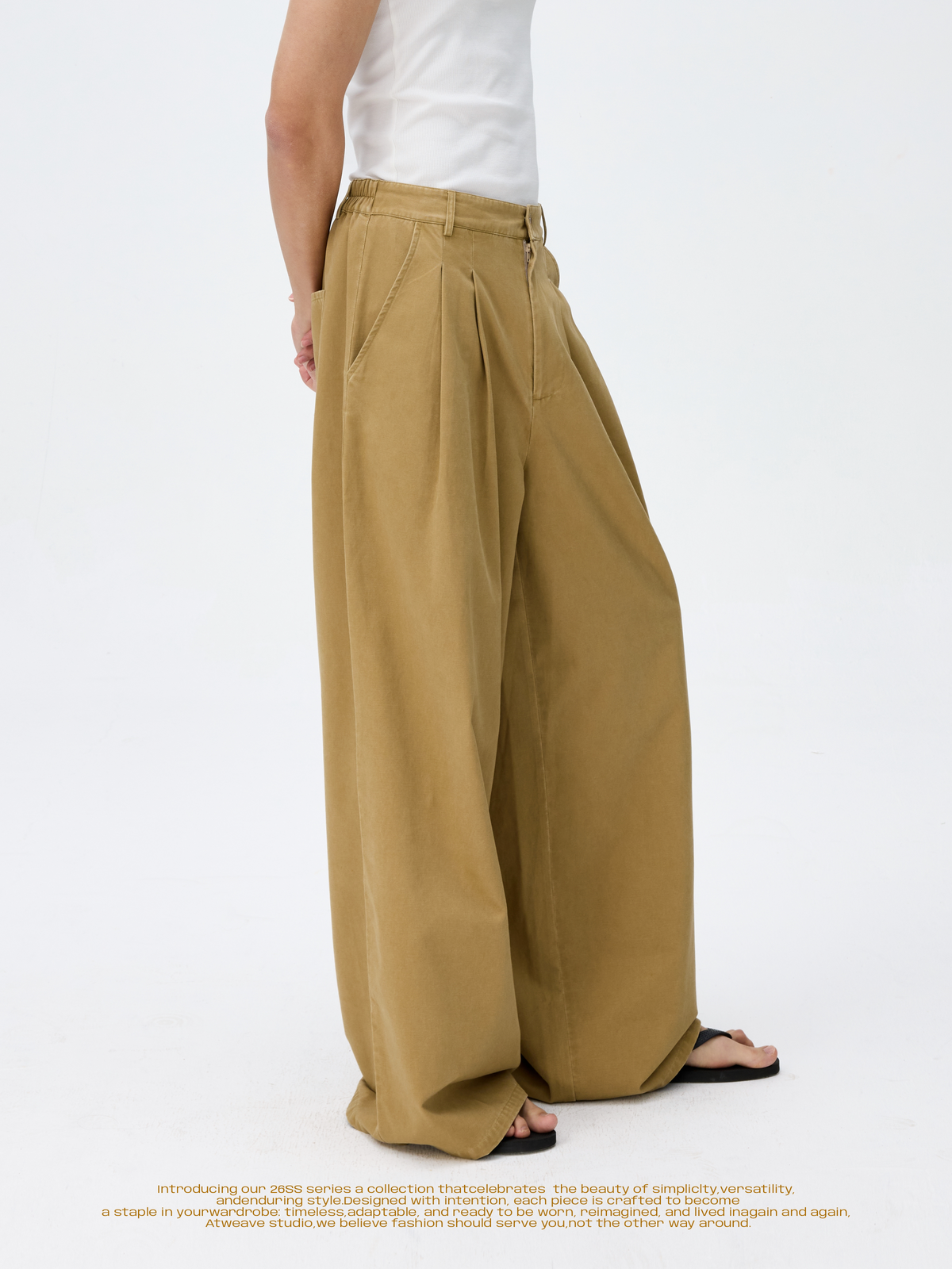 WEAVE Retro Light Coffee Cotton Loose Wide-Leg Casual Pants