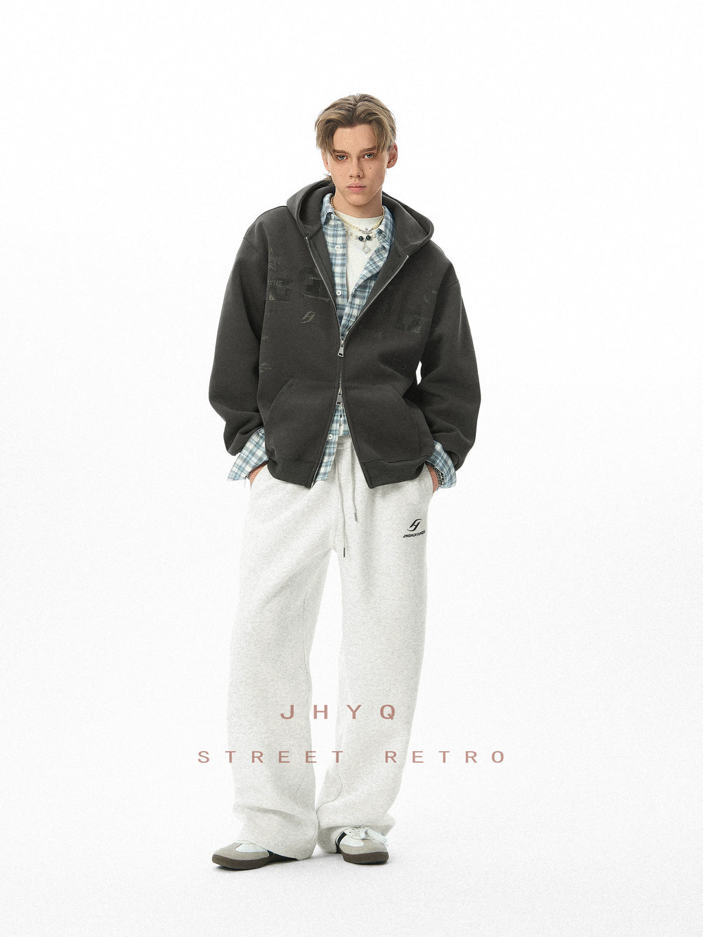 JHYQ Retro Letter Print Hooded Cardigan