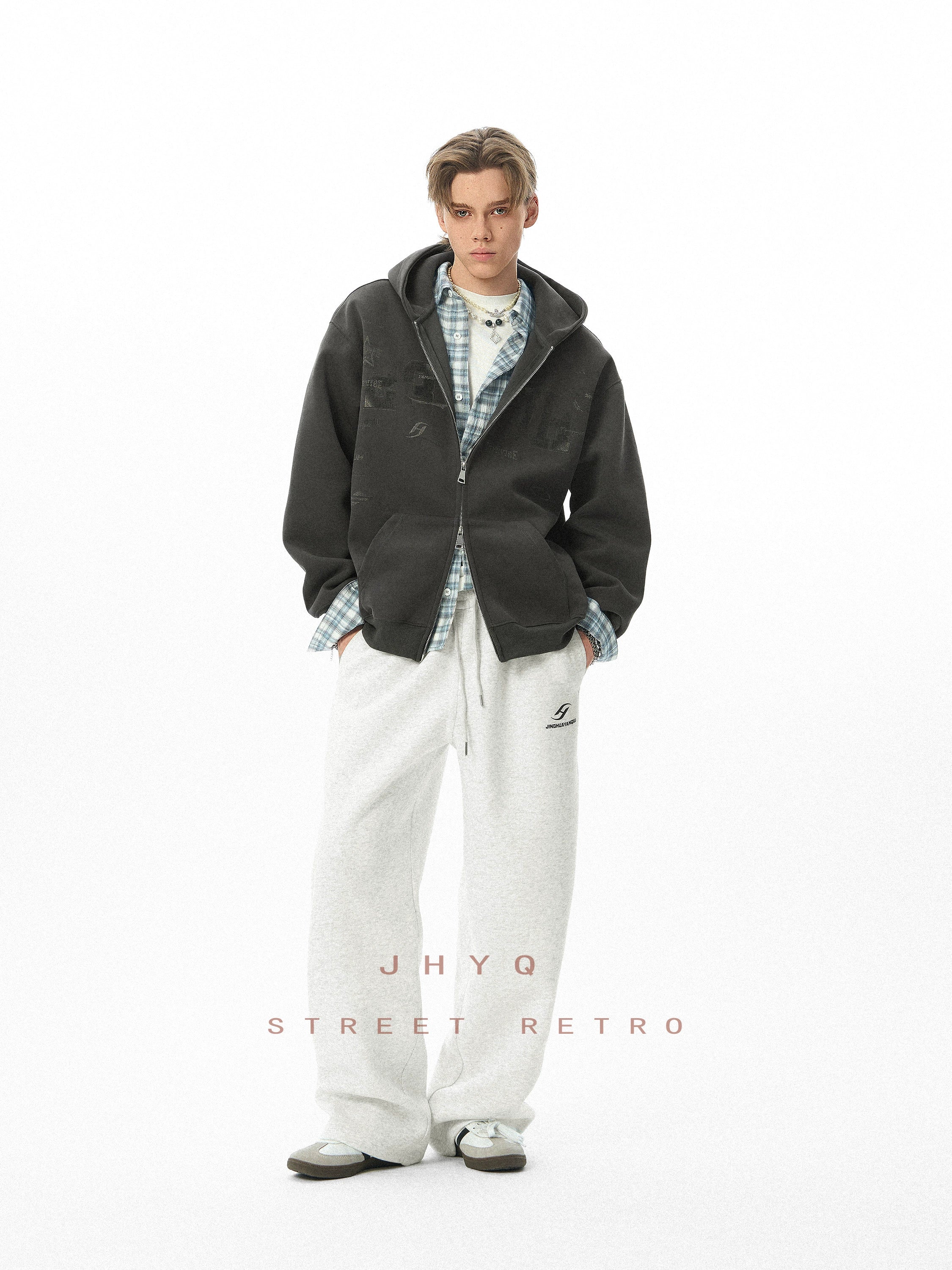 JHYQ Retro Letter Print Hooded Cardigan