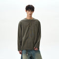 A PUEE Vintage Henry Collar Striped Long Sleeve