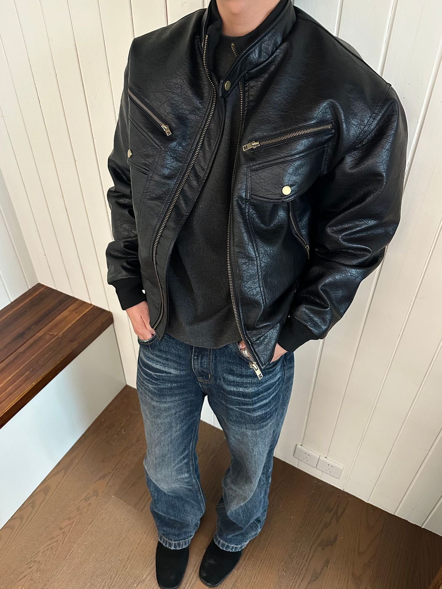 Eme Vintage Pu Leather Cotton Jacket