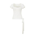 Yawhat Polka Dot Bubble Sleeve U-Neck Tee