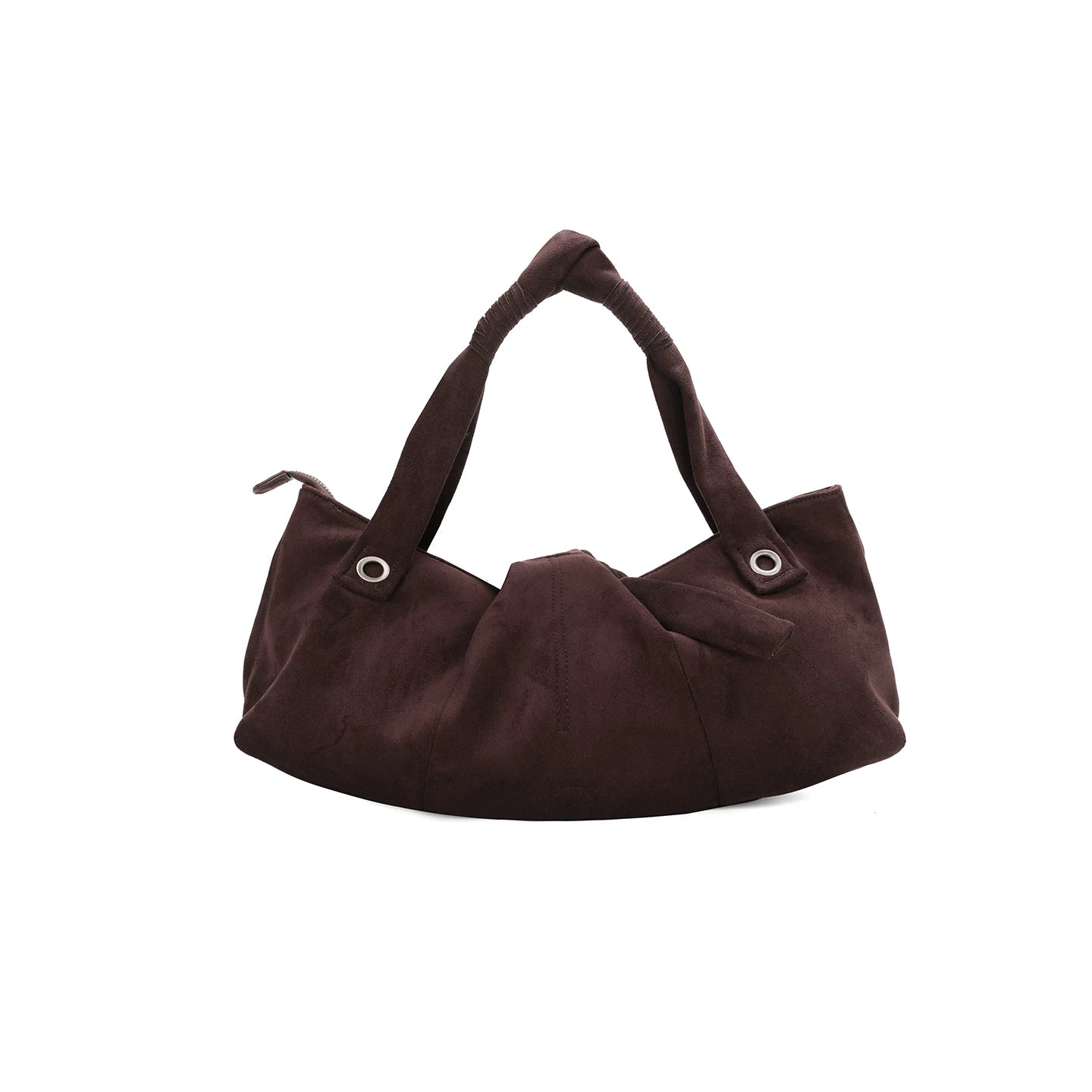 JANDRESS Deep Brown Suede Knot Underarm Bag - Zip Top