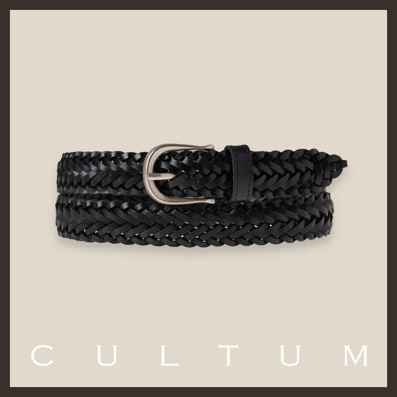 CULTUM Woven Leather Belt With Sterling Silver Buckle