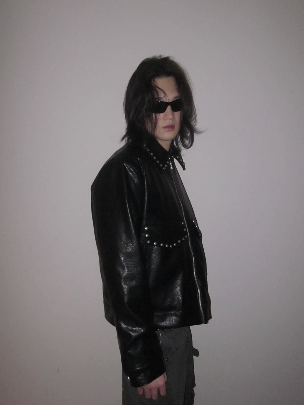 URRRGE Vintage Rivet Design Motorcycle Leather Jacket