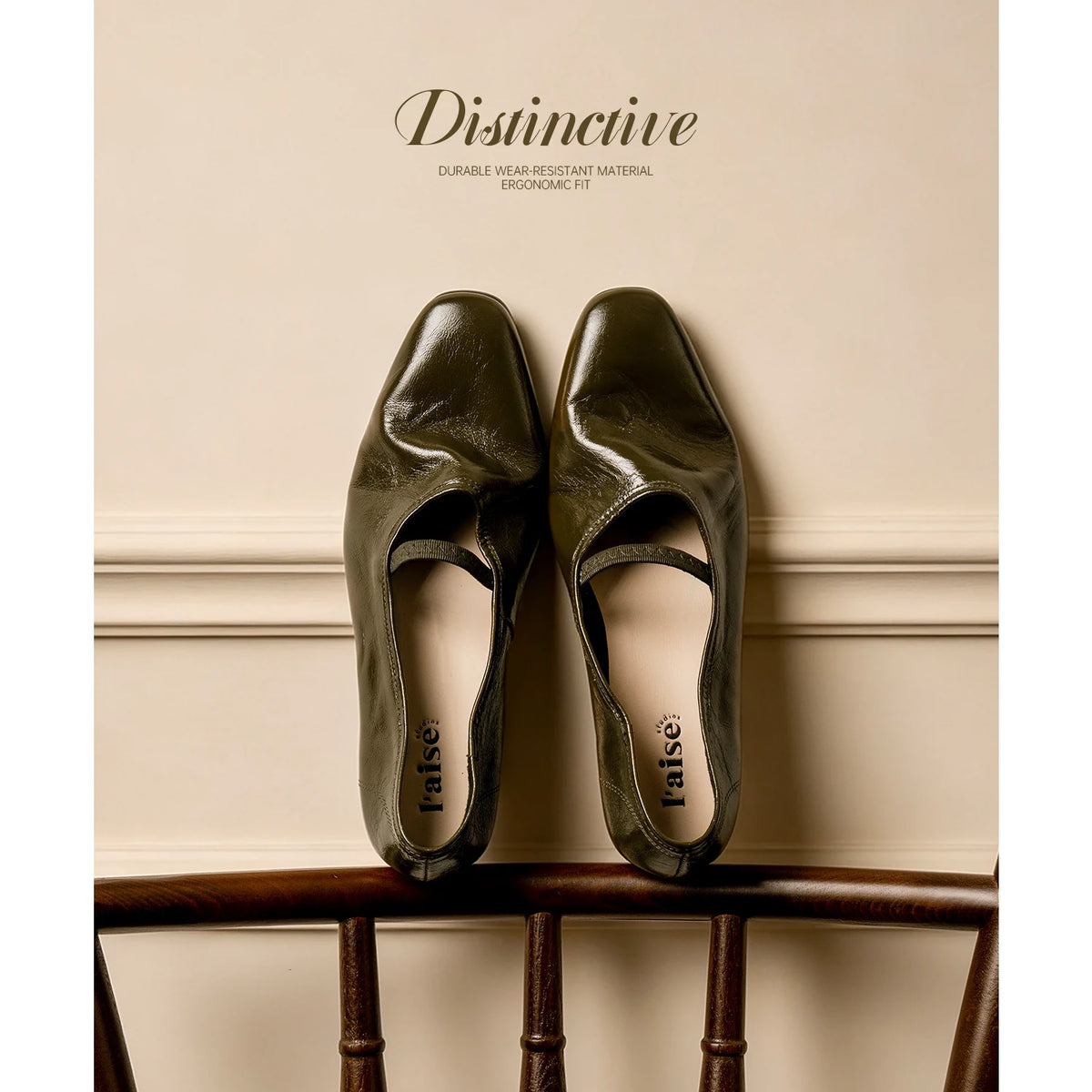 L'aise Leather Almond-Toe Ankle Strap Mary Jane Flat