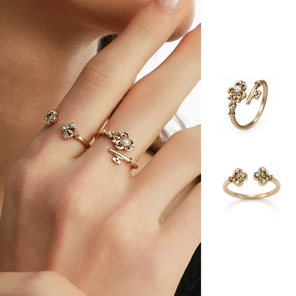 SUMIYAKI Vintage Pearl Key Adjustable Ring