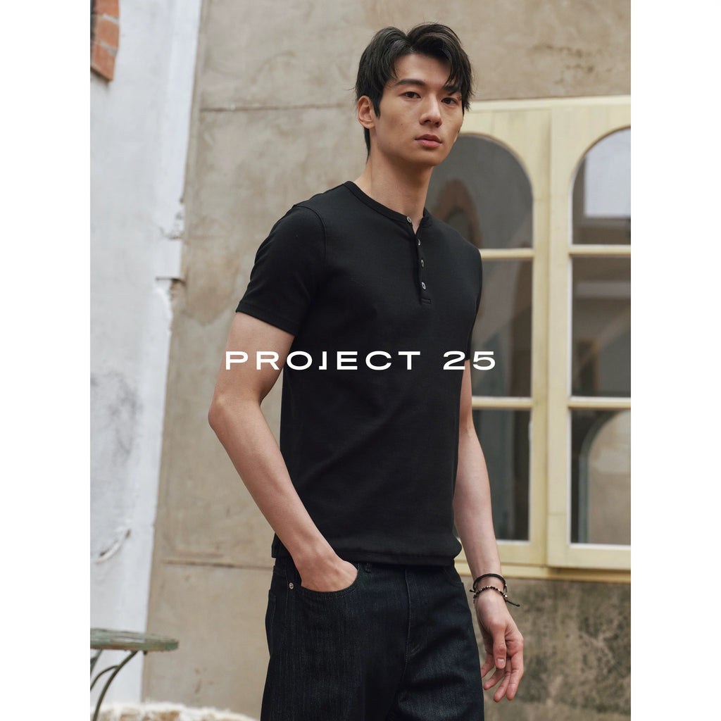 PROJECT 25 Ribbed Stretch Fit Henley Tee