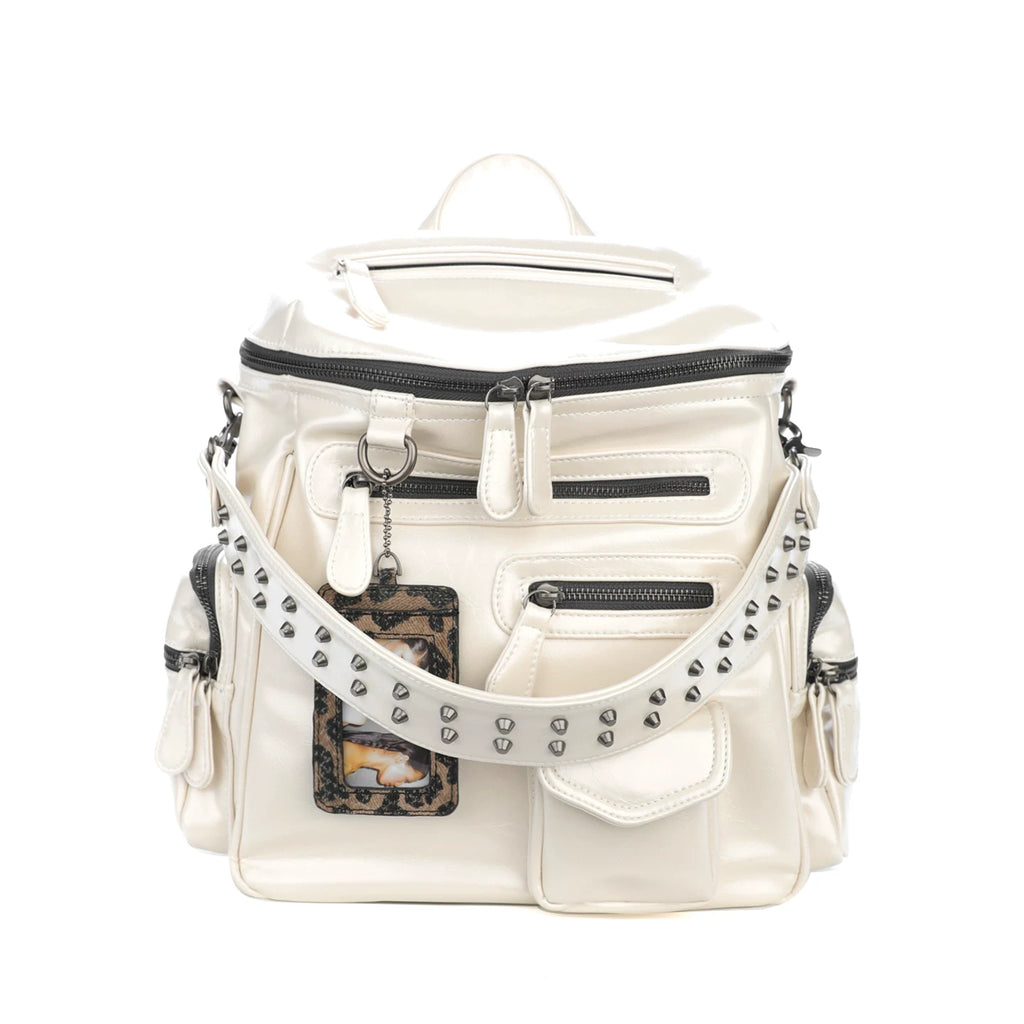 JANDRESS Faux Leather Zip-Top Single-Shoulder Backpack