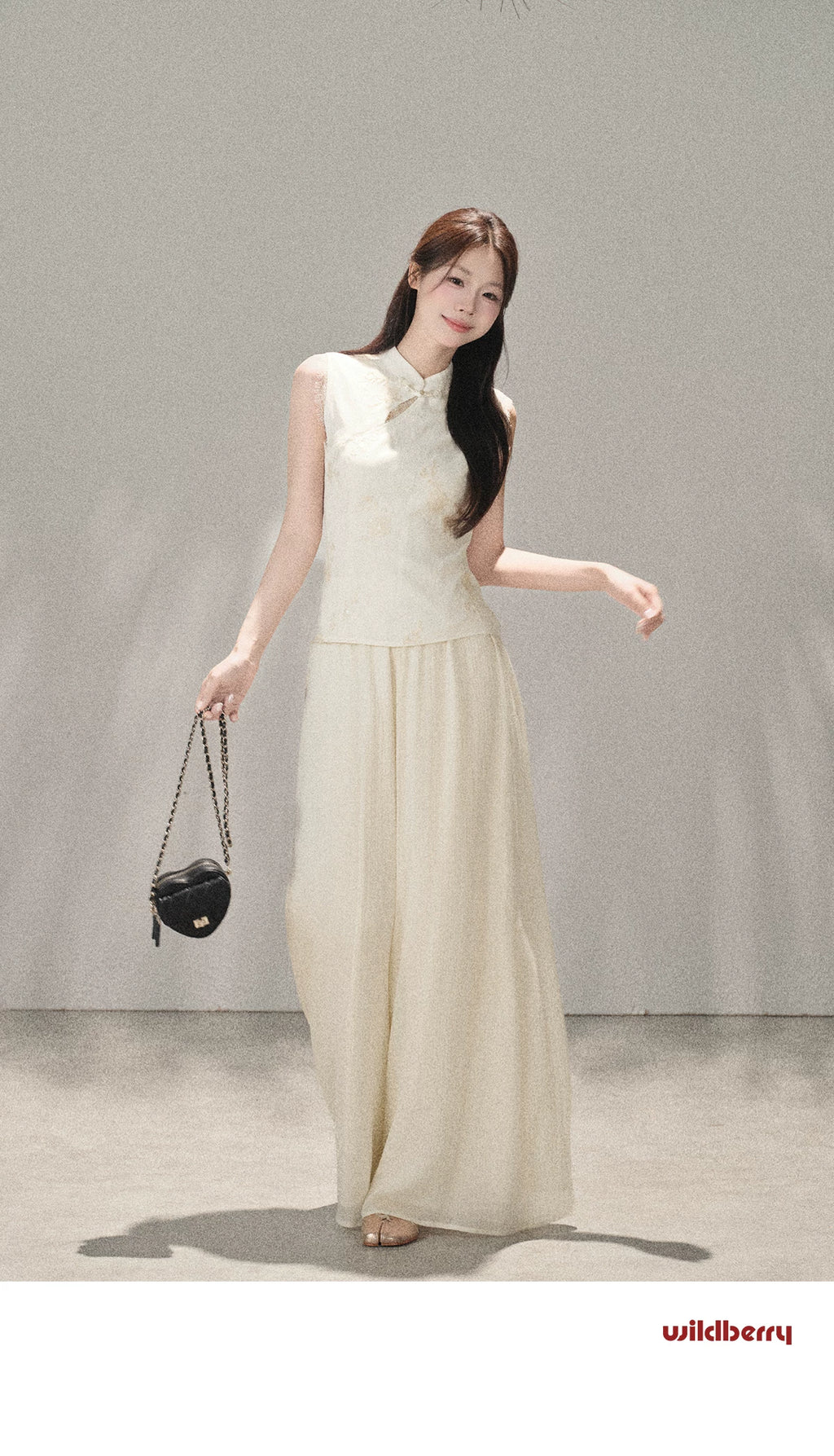 Wildberry Sleeveless Shirt High Waist Straight Chiffon Casual Pants Set