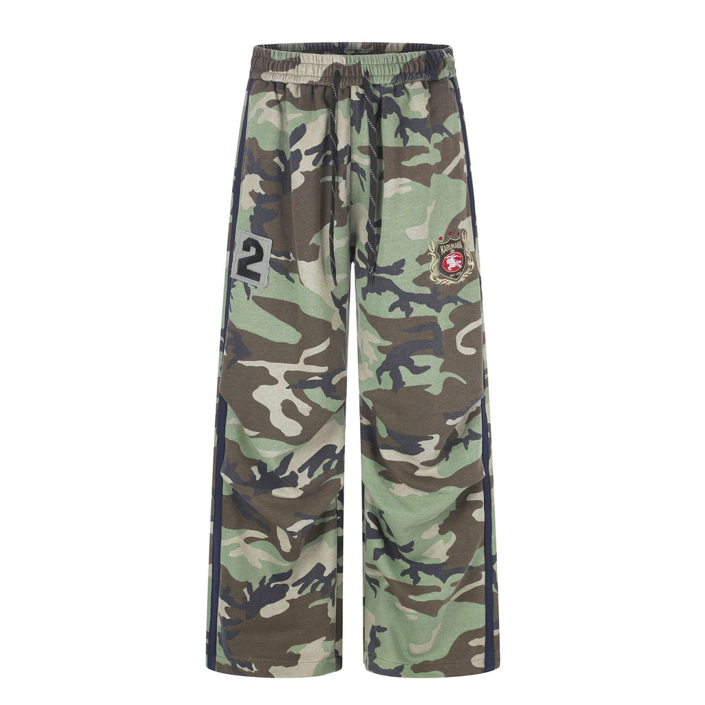 11KN Camo Loose Fit Distressed Straight-Leg Trousers