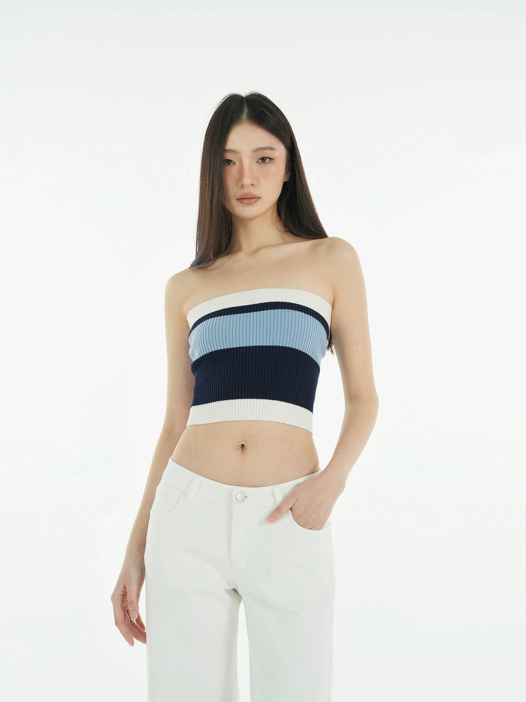 Jim Kennet Vintage Contrast Striped Slim Knit Tube Top