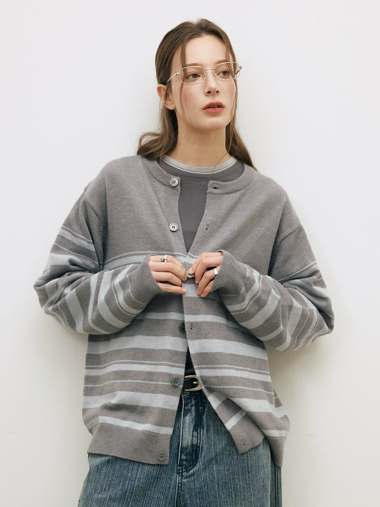 LR MADE Irregular Contrasting Striped Casual Sweater