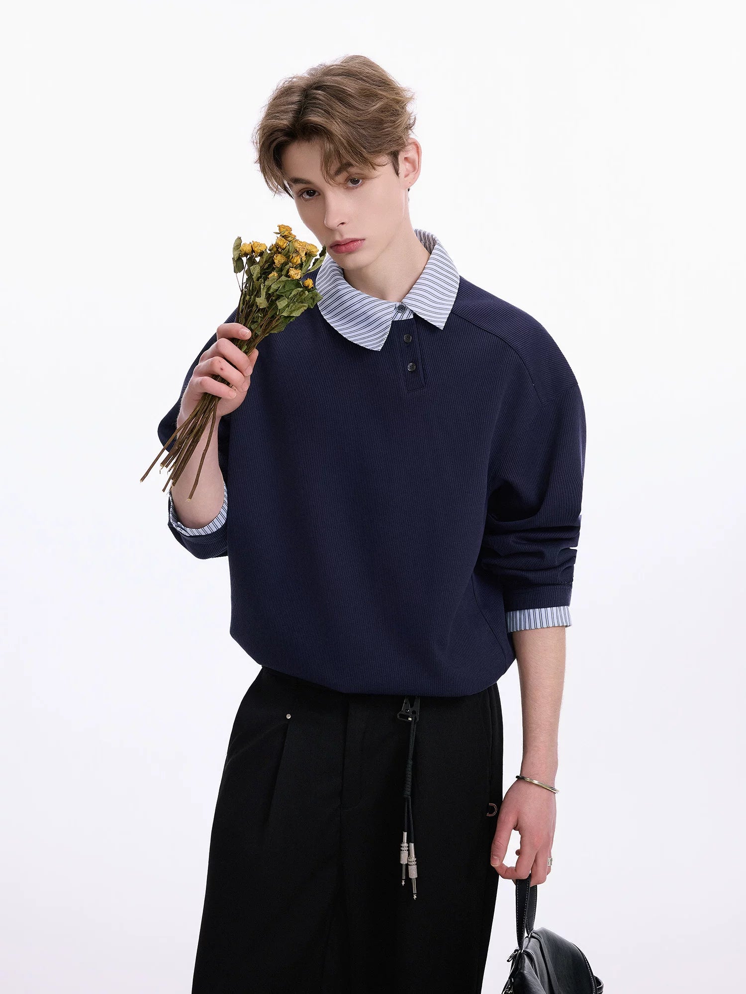 CHOR Striped Shaped Oblique Lapel Pullover Sweater