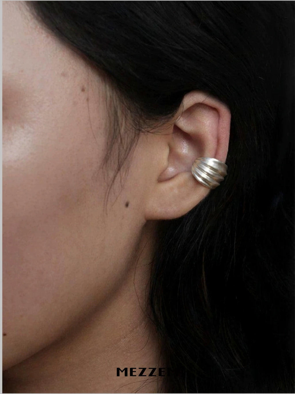 MEZZEM Silver Wide-Edge Ear Cuff Matte Finish